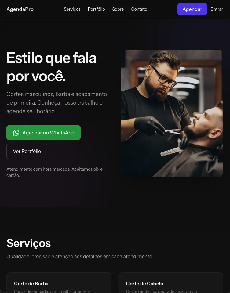 Página de agendamento com horários disponíveis