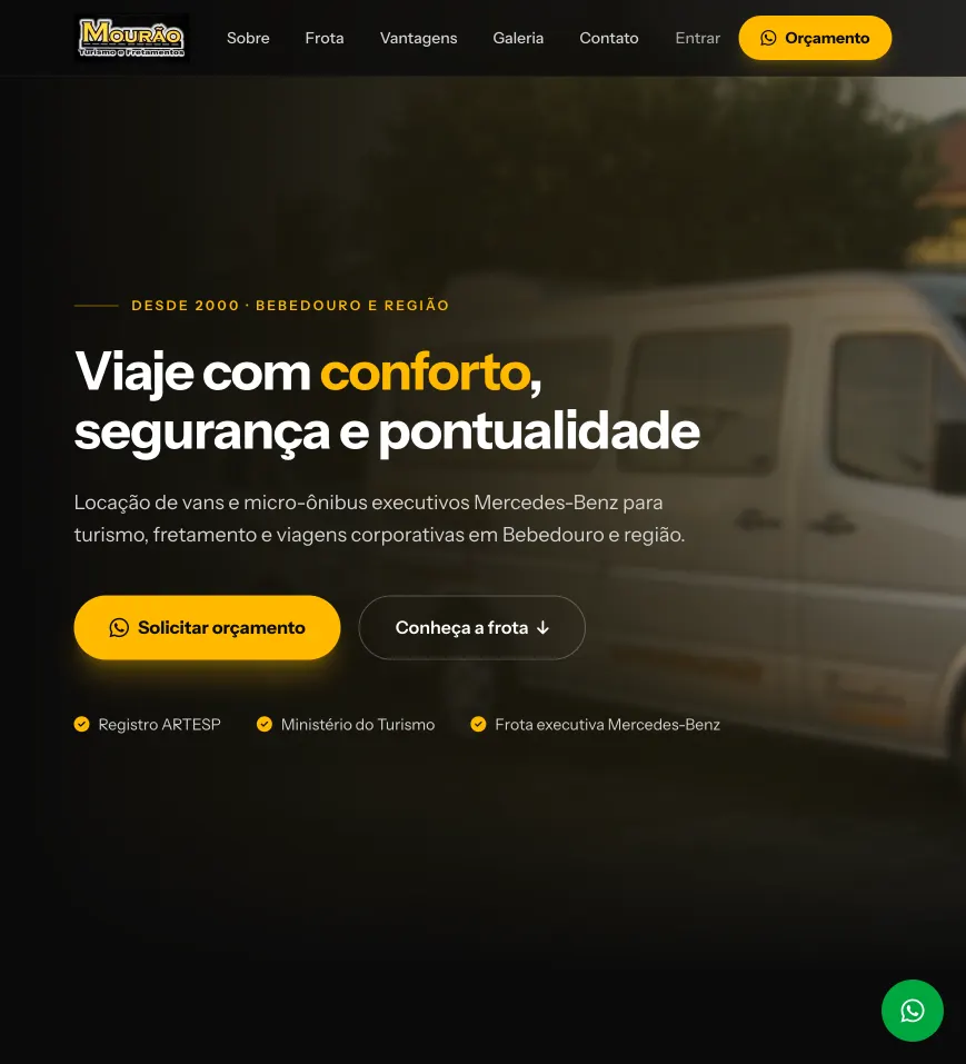 Página inicial do site do Turismo Mourão